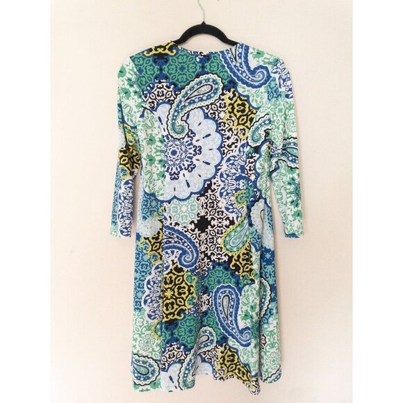 Joseph Ribkoff  Paisley Multicolor 3/4 Sleeve Zip-Front A-Line Dress 2 - Picture 8 of 16